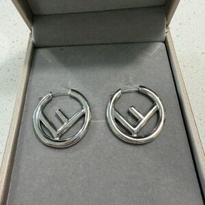 Silver Tone Women’s Hoop Earrings with Geometric Inset